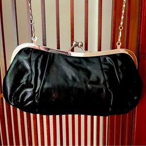 Vintage Black Vegan Faux Leather Y2K Clutch Convertible Purse